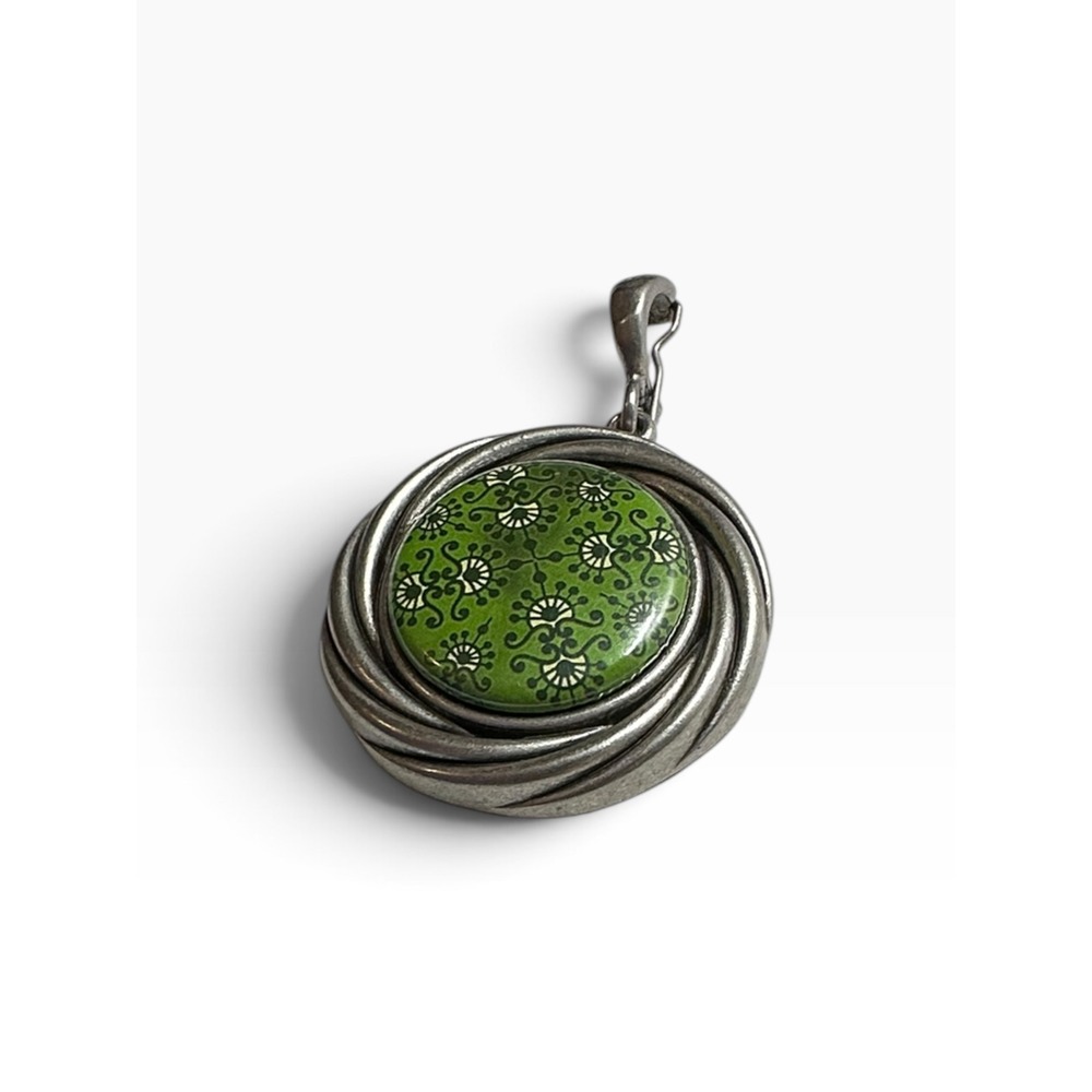 Magnabilities Magnetic Pendant Green Floral Damask Silver Tone